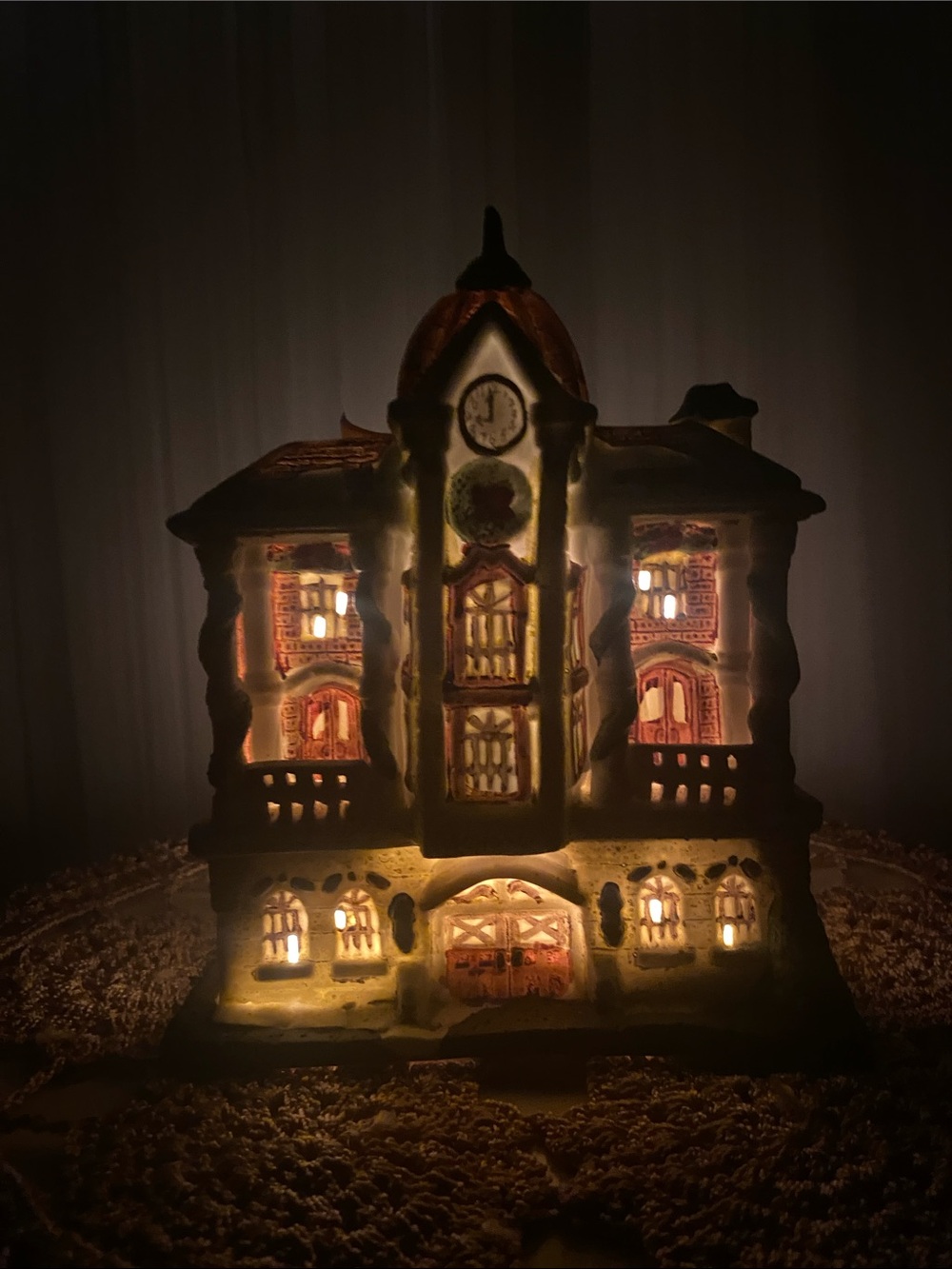 Holiday Porcelain House at Home Lighted School House - White and Cream